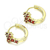 Argolla Huggie 02.210.0562.1.12 Oro Laminado, Diseño de Cruz, con Granate Zirconia Cubica, Pulido, Tono Dorado
