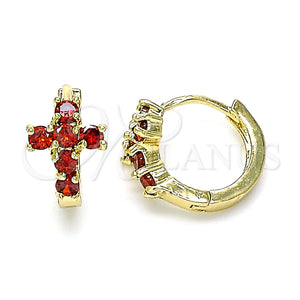 Argolla Huggie 02.210.0562.1.12 Oro Laminado, Diseño de Cruz, con Granate Zirconia Cubica, Pulido, Tono Dorado