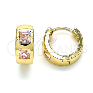 Argolla Huggie 02.210.0563.12 Oro Laminado, con Rosado Zirconia Cubica, Pulido, Tono Dorado