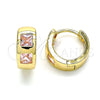 Argolla Huggie 02.210.0563.12 Oro Laminado, con Rosado Zirconia Cubica, Pulido, Tono Dorado