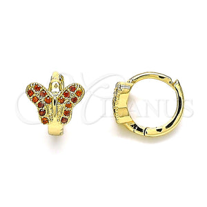Argolla Huggie 02.210.0564.10 Oro Laminado, Diseño de Mariposa, con Granate Micro Pave, Pulido, Tono Dorado