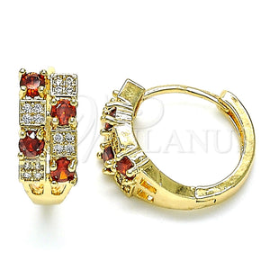 Argolla Huggie 02.210.0565.15 Oro Laminado, con Granate Zirconia Cubica and Blanca Micro Pave, Pulido, Tono Dorado
