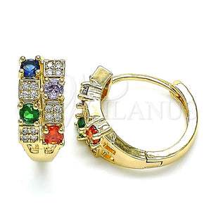 Argolla Huggie 02.210.0565.1.15 Oro Laminado, con Multicolor Zirconia Cubica and Blanca Micro Pave, Pulido, Tono Dorado
