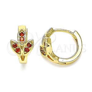 Argolla Huggie 02.210.0570.12 Oro Laminado, Diseño de Oja, con Granate Micro Pave, Pulido, Tono Dorado