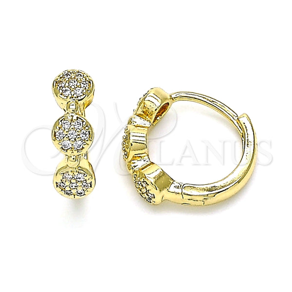 Argolla Huggie 02.210.0575.12 Oro Laminado, con Blanca Micro Pave, Pulido, Tono Dorado