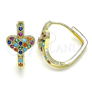 Argolla Huggie 02.210.0582.1.20 Oro Laminado, Diseño de Corazón, con Multicolor Micro Pave, Pulido, Tono Dorado
