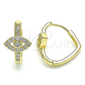 Argolla Huggie 02.210.0583.20 Oro Laminado, Diseño de Ojo Griego, con Blanca Zirconia Cubica and Blanca Micro Pave, Pulido, Tono Dorado