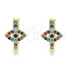 Argolla Huggie 02.210.0583.1.20 Oro Laminado, Diseño de Ojo Griego, con Zafiro Azul Zirconia Cubica and Multicolor Micro Pave, Pulido, Tono Dorado
