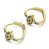 Argolla Huggie 02.210.0583.1.20 Oro Laminado, Diseño de Ojo Griego, con Zafiro Azul Zirconia Cubica and Multicolor Micro Pave, Pulido, Tono Dorado