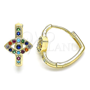 Argolla Huggie 02.210.0583.1.20 Oro Laminado, Diseño de Ojo Griego, con Zafiro Azul Zirconia Cubica and Multicolor Micro Pave, Pulido, Tono Dorado