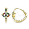 Argolla Huggie 02.210.0583.1.20 Oro Laminado, Diseño de Ojo Griego, con Zafiro Azul Zirconia Cubica and Multicolor Micro Pave, Pulido, Tono Dorado
