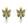 Argolla Huggie 02.210.0584.1.20 Oro Laminado, Diseño de Mariposa, con Multicolor Micro Pave, Pulido, Tono Dorado