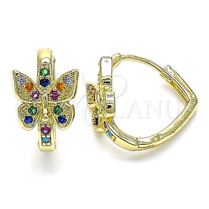 Argolla Huggie 02.210.0584.1.20 Oro Laminado, Diseño de Mariposa, con Multicolor Micro Pave, Pulido, Tono Dorado