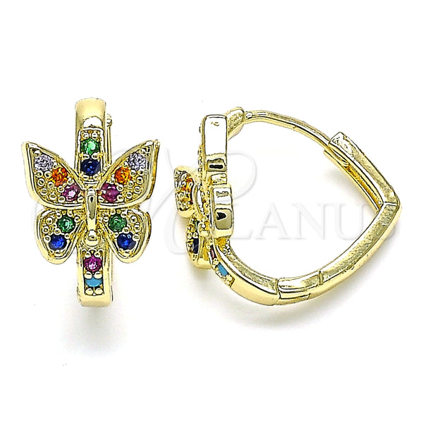 Argolla Huggie 02.210.0584.1.20 Oro Laminado, Diseño de Mariposa, con Multicolor Micro Pave, Pulido, Tono Dorado