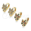 Argolla Huggie 02.210.0584.1.20 Oro Laminado, Diseño de Mariposa, con Multicolor Micro Pave, Pulido, Tono Dorado