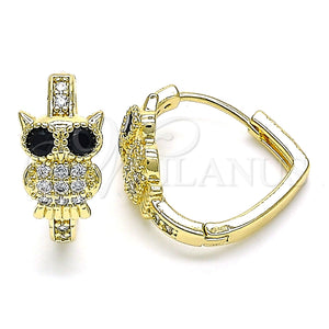 Argolla Huggie 02.210.0585.20 Oro Laminado, Diseño de Búho, con Blanca Micro Pave and Negro Zirconia Cubica, Pulido, Tono Dorado
