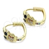 Argolla Huggie 02.210.0585.1.20 Oro Laminado, Diseño de Búho, con Multicolor Micro Pave and Negro Zirconia Cubica, Pulido, Tono Dorado