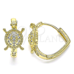 Argolla Huggie 02.210.0586.20 Oro Laminado, Diseño de Tortuga, con Blanca Micro Pave, Pulido, Tono Dorado