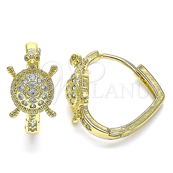 Argolla Huggie 02.210.0586.20 Oro Laminado, Diseño de Tortuga, con Blanca Micro Pave, Pulido, Tono Dorado