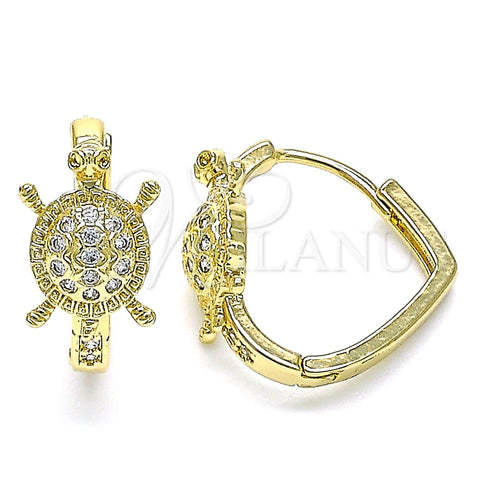 Argolla Huggie 02.210.0586.20 Oro Laminado, Diseño de Tortuga, con Blanca Micro Pave, Pulido, Tono Dorado