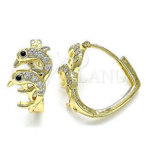 Argolla Huggie 02.210.0587.20 Oro Laminado, Diseño de Delfín, con Blanca and Negro Micro Pave, Pulido, Tono Dorado
