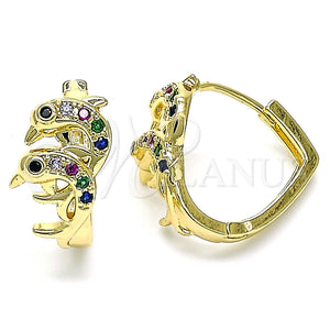 Argolla Huggie 02.210.0587.1.20 Oro Laminado, Diseño de Delfín, con Multicolor Micro Pave, Pulido, Tono Dorado