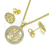 Juego de Arete y Dije de Adulto 10.156.0380 Oro Laminado, Diseño de Ãrbol, con Blanca Zirconia Cubica, Pulido, Tono Dorado