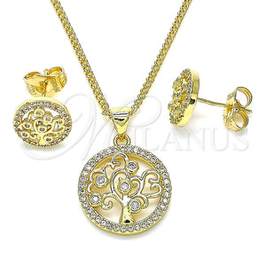 Juego de Arete y Dije de Adulto 10.156.0380 Oro Laminado, Diseño de Ãrbol, con Blanca Zirconia Cubica, Pulido, Tono Dorado