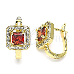 Argolla Huggie 02.210.0588.12 Oro Laminado, con Granate Zirconia Cubica and Blanca Micro Pave, Pulido, Tono Dorado