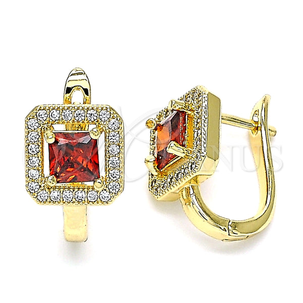 Argolla Huggie 02.210.0588.12 Oro Laminado, con Granate Zirconia Cubica and Blanca Micro Pave, Pulido, Tono Dorado