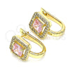 Argolla Huggie 02.210.0588.1.12 Oro Laminado, con Rosado Zirconia Cubica and Blanca Micro Pave, Pulido, Tono Dorado