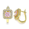 Argolla Huggie 02.210.0588.1.12 Oro Laminado, con Rosado Zirconia Cubica and Blanca Micro Pave, Pulido, Tono Dorado
