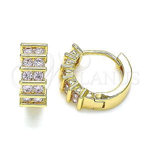Argolla Huggie 02.210.0589.1.12 Oro Laminado, con Rosado Zirconia Cubica, Pulido, Tono Dorado