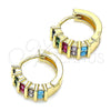 Argolla Huggie 02.210.0589.2.12 Oro Laminado, con Multicolor Zirconia Cubica, Pulido, Tono Dorado