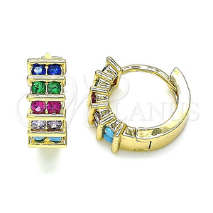 Argolla Huggie 02.210.0589.2.12 Oro Laminado, con Multicolor Zirconia Cubica, Pulido, Tono Dorado