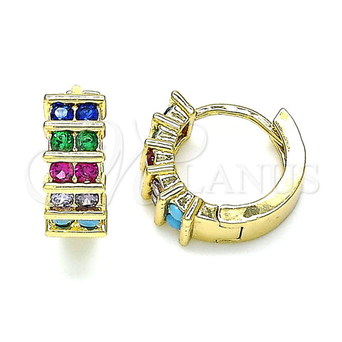 Argolla Huggie 02.210.0589.2.12 Oro Laminado, con Multicolor Zirconia Cubica, Pulido, Tono Dorado