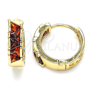 Argolla Huggie 02.210.0590.15 Oro Laminado, con Granate Zirconia Cubica, Pulido, Tono Dorado
