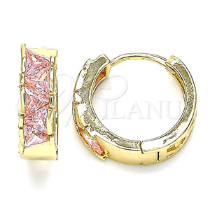 Argolla Huggie 02.210.0590.1.15 Oro Laminado, con Rosado Zirconia Cubica, Pulido, Tono Dorado