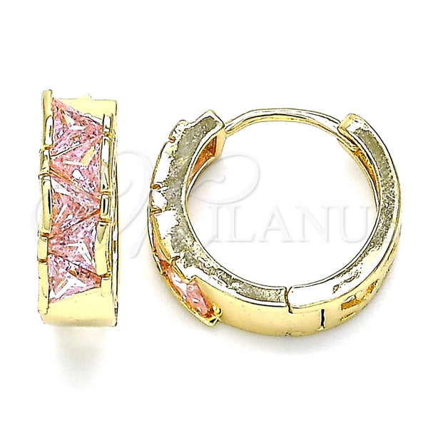 Argolla Huggie 02.210.0590.1.15 Oro Laminado, con Rosado Zirconia Cubica, Pulido, Tono Dorado