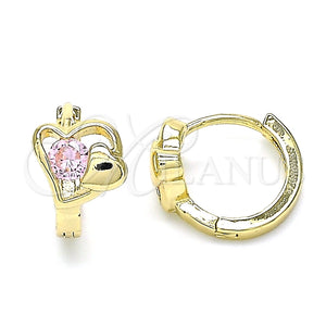 Argolla Huggie 02.210.0592.12 Oro Laminado, Diseño de Corazón, con Rosado Zirconia Cubica, Pulido, Tono Dorado