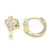 Argolla Huggie 02.210.0592.12 Oro Laminado, Diseño de Corazón, con Rosado Zirconia Cubica, Pulido, Tono Dorado
