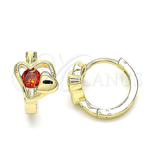 Argolla Huggie 02.210.0592.1.12 Oro Laminado, Diseño de Corazón, con Granate Zirconia Cubica, Pulido, Tono Dorado