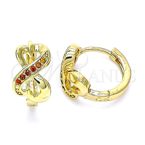 Argolla Huggie 02.210.0593.1.12 Oro Laminado, Diseño de Corazón, con Granate Micro Pave, Pulido, Tono Dorado