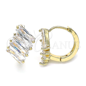 Argolla Huggie 02.210.0594.15 Oro Laminado, Diseño de Baguette, con Blanca Zirconia Cubica, Pulido, Tono Dorado