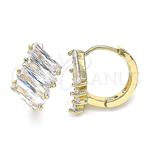 Argolla Huggie 02.210.0594.15 Oro Laminado, Diseño de Baguette, con Blanca Zirconia Cubica, Pulido, Tono Dorado