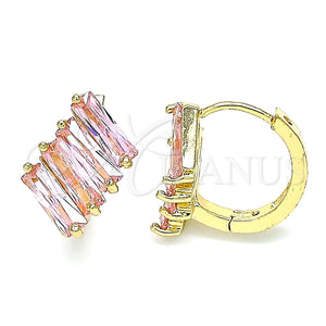 Argolla Huggie 02.210.0594.2.15 Oro Laminado, Diseño de Baguette, con Rosado Zirconia Cubica, Pulido, Tono Dorado