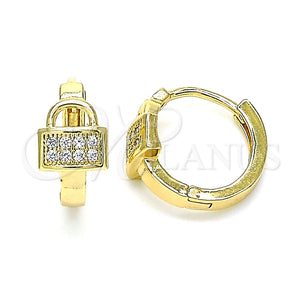 Argolla Huggie 02.210.0595.12 Oro Laminado, Diseño de Candado, con Blanca Micro Pave, Pulido, Tono Dorado