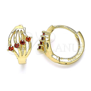 Argolla Huggie 02.210.0597.12 Oro Laminado, con Granate Zirconia Cubica, Pulido, Tono Dorado