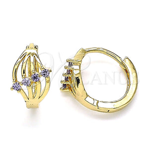 Argolla Huggie 02.210.0597.2.12 Oro Laminado, con Amatista Zirconia Cubica, Pulido, Tono Dorado