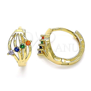 Argolla Huggie 02.210.0597.3.12 Oro Laminado, con Multicolor Zirconia Cubica, Pulido, Tono Dorado